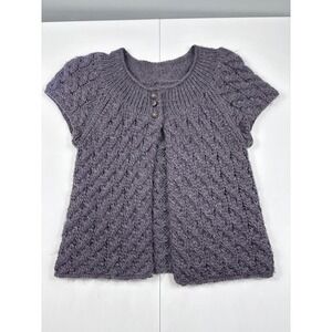 Aphorism‎ Womens Purple Cable Knit Short Sleeve Cardigan Wool Alpaca Blend Small